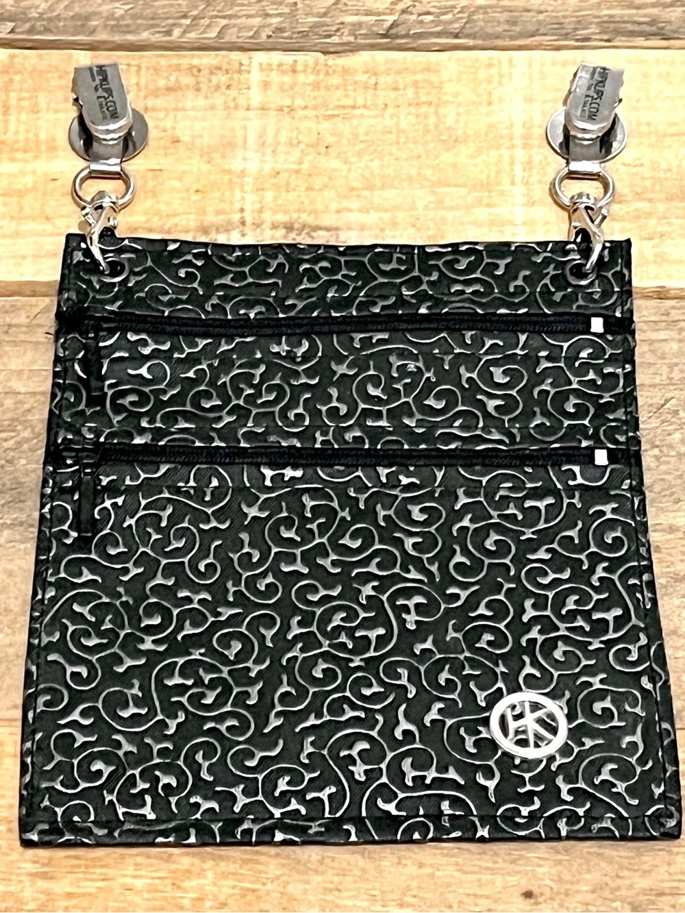 Hip Klips Black Silver Swirl Clippable Waist Pouch Hands-Free HK Logo Clips